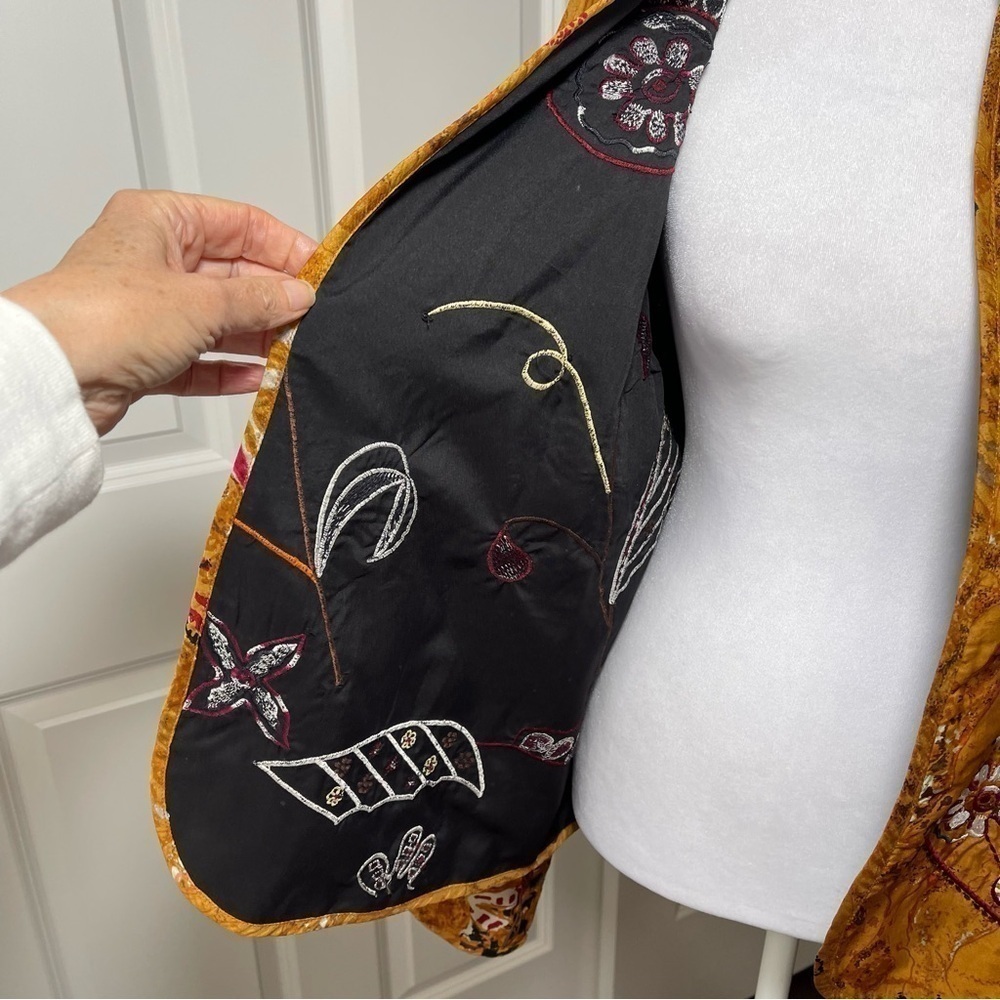 Anu by Natural Silk Embroidered Beaded Open Jacket Mandarin Neckline Large - Picture 8 of 16